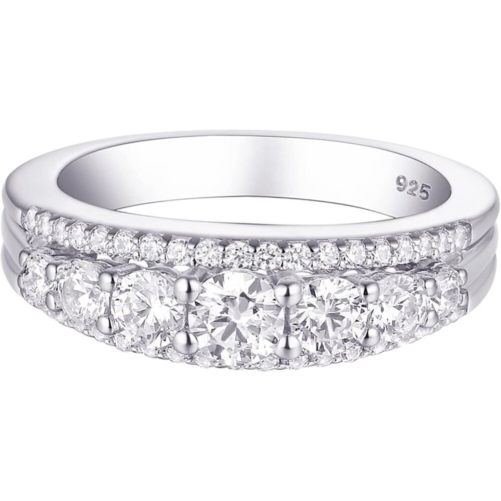 🆕 Women White Eternity Ring Wedding Band Sterling Round Cubic Zirconia Jewelry